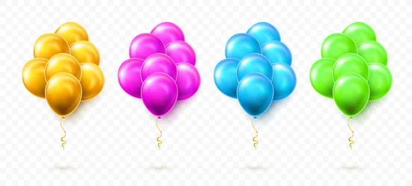 Manojo volador de oro, rosa, azul y verde globo. Globo de helio brillante para bodas, cumpleaños, fiestas. Decoración del festival. Ilustración vectorial — Vector de stock