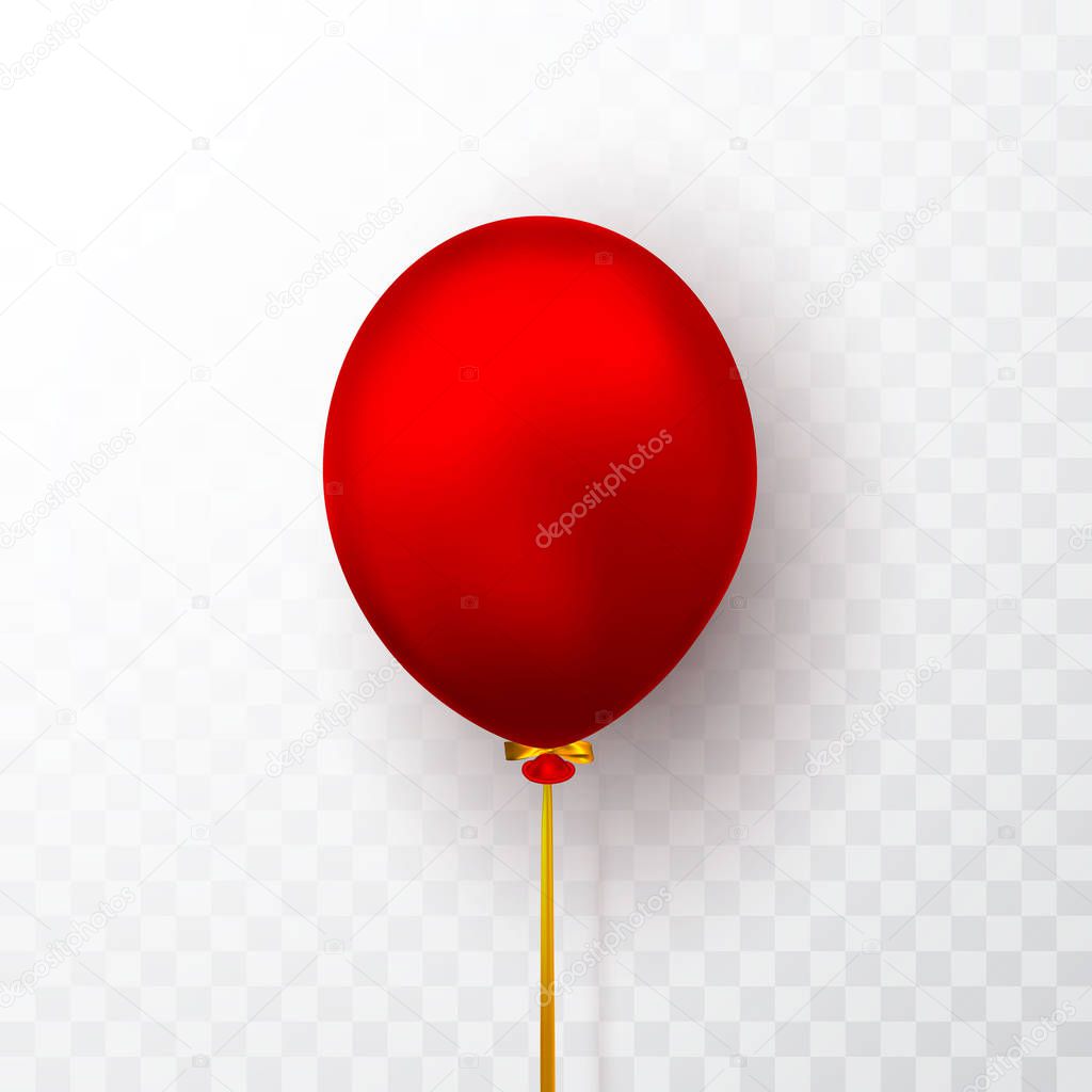 Realistic red balloon on transparent background with shadow. Shine helium balloon for wedding, Birthday, parties. Festival decoration. Vector illustration
