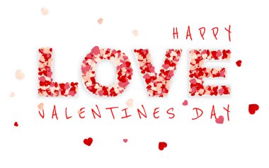 Happy Valentines Day background, paper red, pink and white orange hearts confetti. Vector illustration