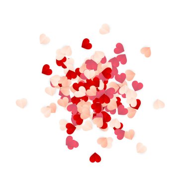 Happy Valentines Day background, paper red, pink and white hearts confetti. Vector illustration