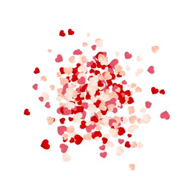 Happy Valentines Day background, paper red, pink and white hearts confetti. Vector illustration