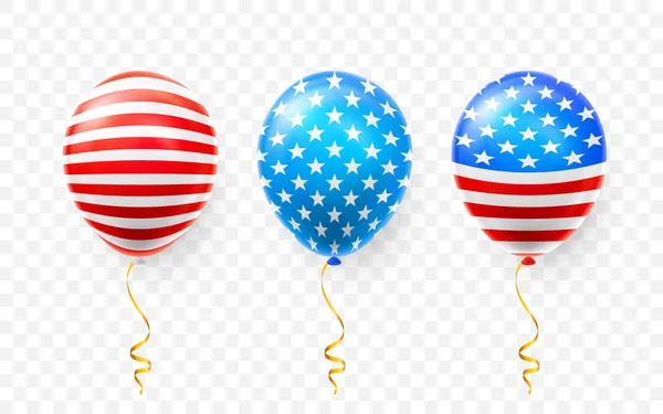 Helium ballonnen met Amerikaanse vlag isoleren op witte achtergrond. Shine Usa helium ballon festival decoratie. Vectorillustratie — Stockvector