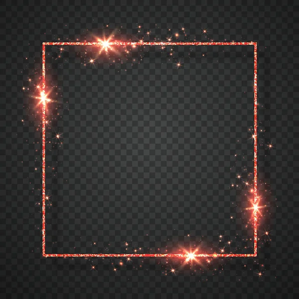 Red shiny glitter glowing vintage frame with shadows isolated on transparent background. Vector illustration — 스톡 벡터