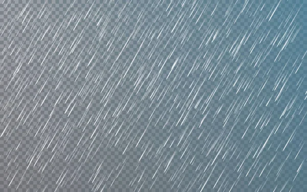 Gotas de lluvia sobre fondo transparente. Cayendo gotas de agua. Lluvias naturales. Ilustración vectorial — Vector de stock