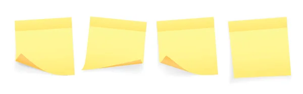 Collectie van geel gekleurde vellen Opmerking papieren met gekrulde hoek en schaduw, klaar voor uw bericht. Realistisch. Geïsoleerd op een witte achtergrond. Instellen. Vectorillustratie — Stockvector