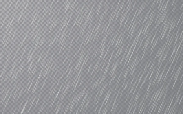 雨滴在透明背景上。掉落的水滴。自然降雨。矢量插图 — 图库矢量图片