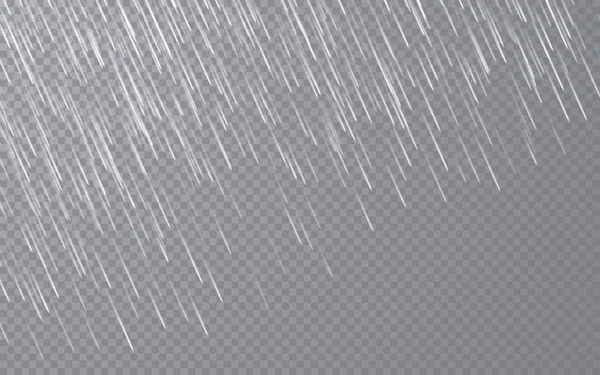 Regentropfen auf transparentem Hintergrund. Fallende Wassertropfen. Natur Niederschlag. Vektorillustration — Stockvektor