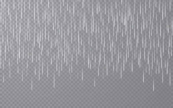 Şeffaf arka plan üzerine yağmur damlaları. Düşen su damlaları. Doğa yağışı. Vektör çizimi