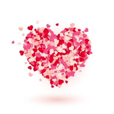 Happy Valentines Day background, paper red, pink and white hearts confetti. Vector illustration.