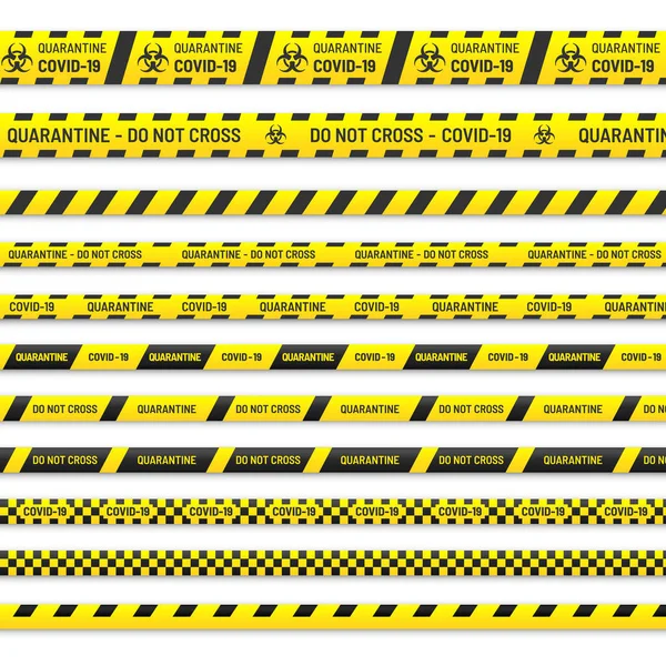 Danger Biologique Quarantaine Rayures Jaunes Noires Coronavirus Covid 2019 Nkov — Image vectorielle