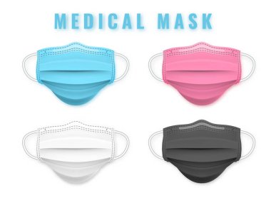 Gerçekçi tıbbi yüz maskesi. Üç boyutlu tıbbi maske. Vektör illüstrasyonu.