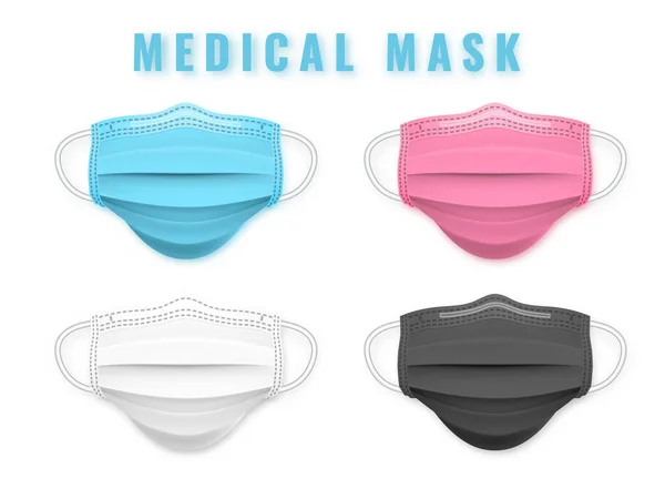 Ρεαλιστική Ιατρική Μάσκα Προσώπου Λεπτομέρειες Ιατρική Μάσκα Εικονογράφηση Διανύσματος — Διανυσματικό Αρχείο