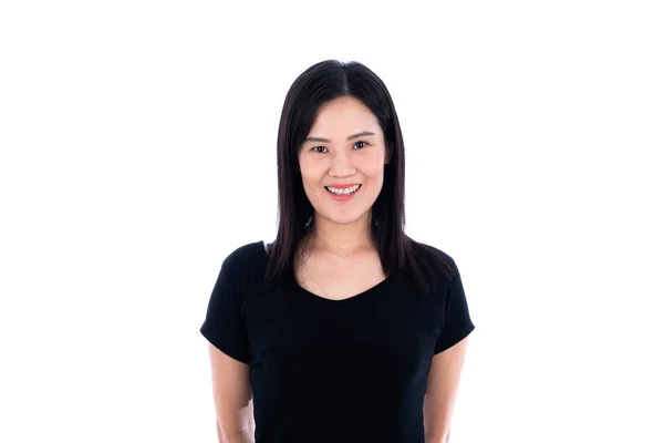 Een Mooie Aziatische Thaise Vrouw Glimlachen Gelukkig Geïsoleerd Witte Achtergrond — Stockfoto