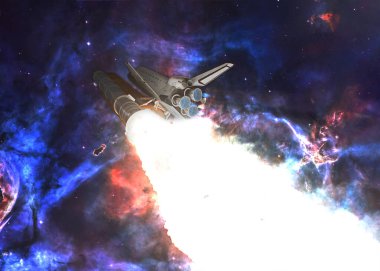 Uzay mekiği yıldızlı gökyüzüne doğru fırlatıldı