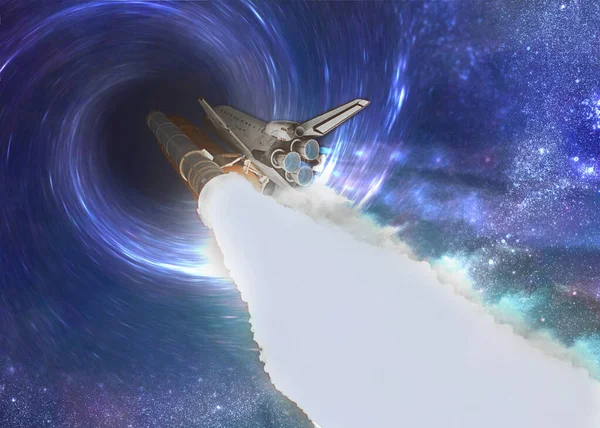 Space shuttle launch in black hole