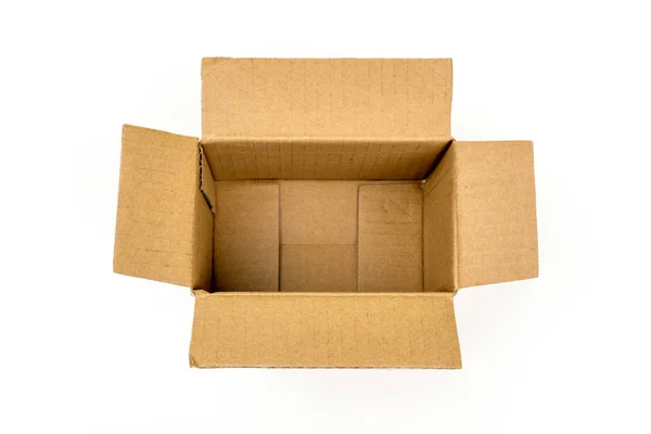 Geopende rechthoekige kartonnen doos — Stockfoto