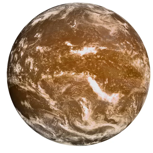 Hoge Gedetailleerde Fictie Bruine Oppervlakte Planeet Met Witte Atmosfeer Geïsoleerd — Stockfoto