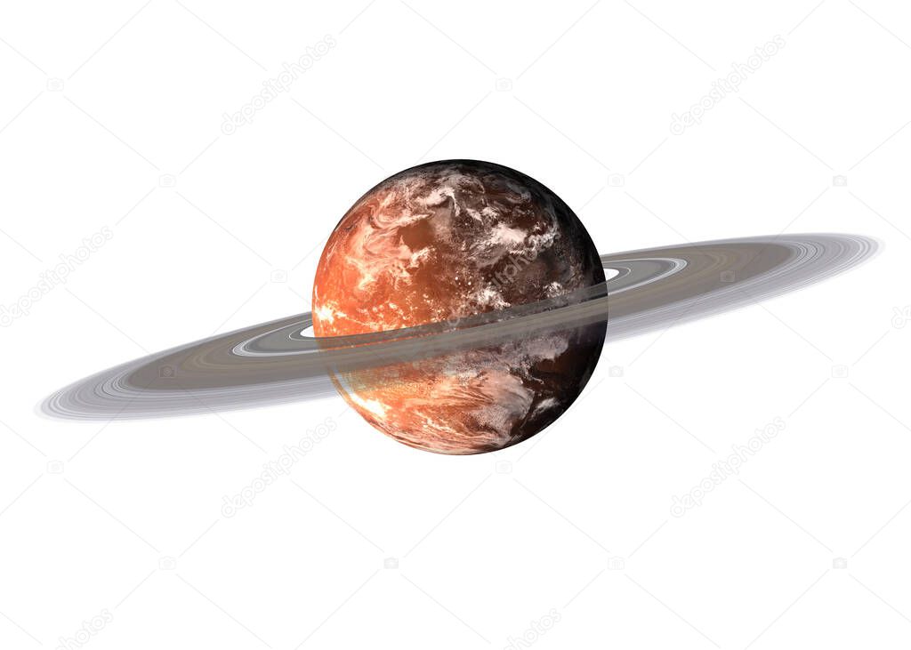 High detailed Mars planet of solar system with saturn ring isolated on white background. Elements of this image were furnished by NASA