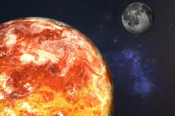 Tinggi Rinci Fiksi Merah Permukaan Planet Dengan Suasana Dekat Bulan — Stok Foto