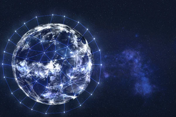 Der Planet Erde Des Sonnensystems Der Nacht Datenaustausch Und Globales — Stockfoto