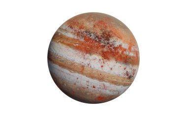 Kırmızı Jüpiter, beyaz arka planda izole edilmiş kurgusal dış gezegen gibi. Yüksek çözünürlüklü 3D çizim. Görüntünün elementleri NASA tarafından döşendi.