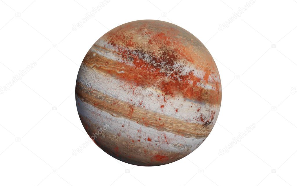 Red Jupiter like fiction exoplanet isolated on white background. High detaled 3D render illustration. Elements of the image were furnished by NASA