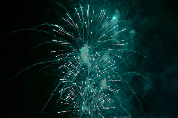 Green Firework Smoke Black Sky Low Key Exposure — Stock Photo, Image