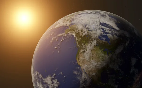 Matahari Terbit Atas Planet Bumi Tata Surya Sisi Benua Amerika — Stok Foto