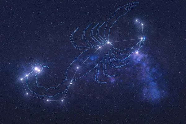 さそり座星座は 線状のさそり座の形をした宇宙空間の星です 黄道サインスコーピオ星座ライン この画像の要素はNasaによって提供されました — ストック写真