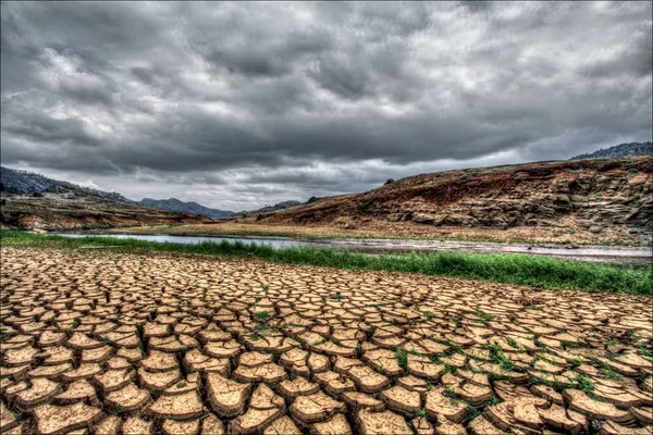 Klimawandel Und Dürre Land Globale Erwärmung Konzept Dürre Rissigen Flussufern — Stockfoto