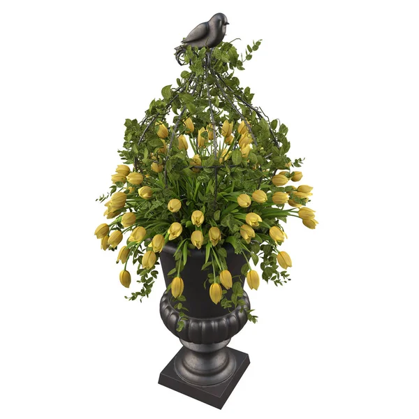 Yellow tulips flowers in vase — Stock Photo, Image