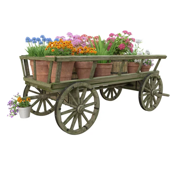 Wooden cart flower pot