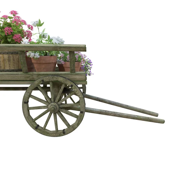 Carrito de madera maceta de flores —  Fotos de Stock