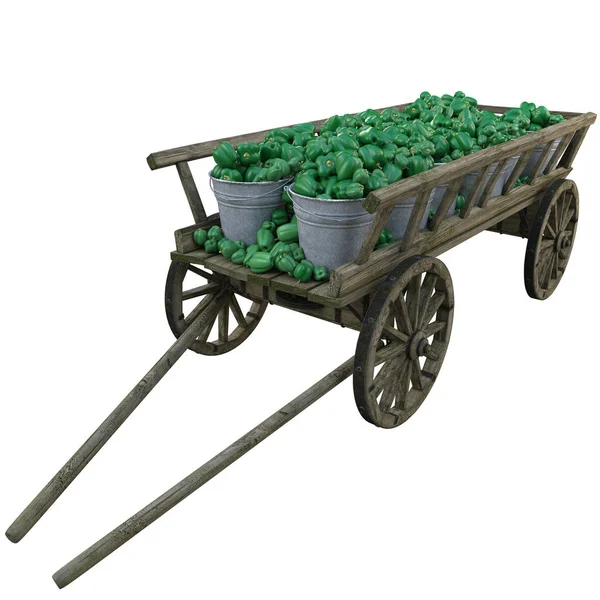 Pimienta verde en un carro de madera — Foto de Stock