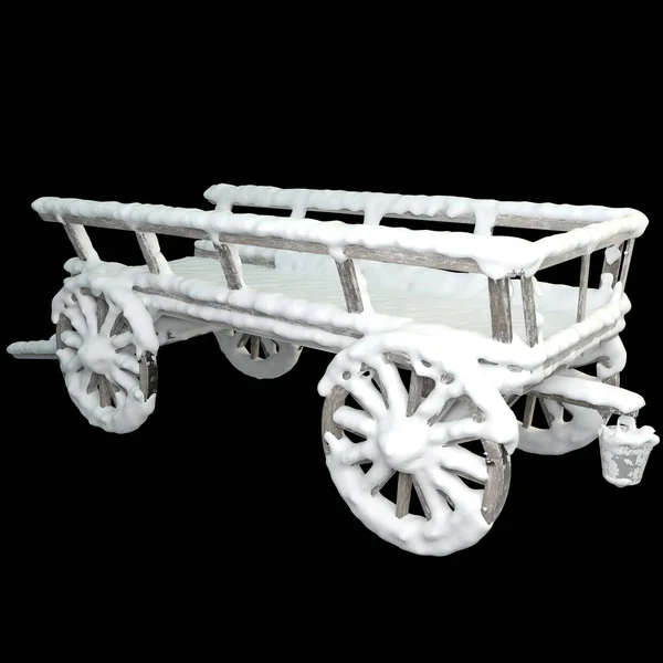 Old wooden cart covered by snow — Stock Photo, Image