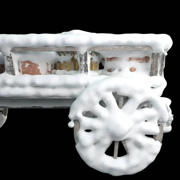 3d renderizar carro de madera con las ollas cubiertas de nieve — Foto de Stock