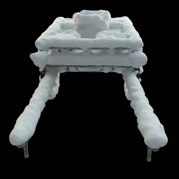 3d imagen carro de madera con nieve cubierta pots.3d imagen — Foto de Stock