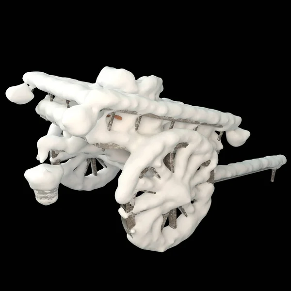 3D图像木制购物车，雪球覆盖。 3D图像 — 图库照片
