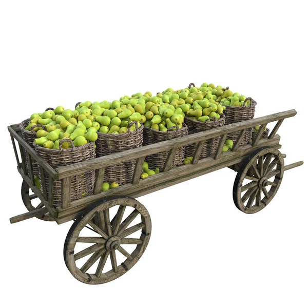 Harvest Village City Ripe Juicy Appetizing Pears Folded Wicker Basket — Stock Photo, Image