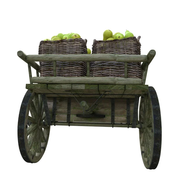 Reife Süße Birnen Weidenkörben Einem Kleinen Holzwagen Außerhalb Der Stadt — Stockfoto