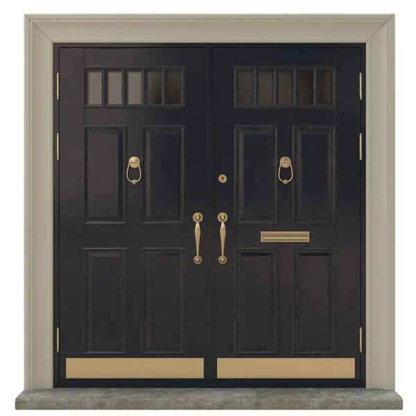 真鍮や金の金具を持つ入り口グループの装飾としての家や邸宅のための古典的な入り口のドア — ストック写真