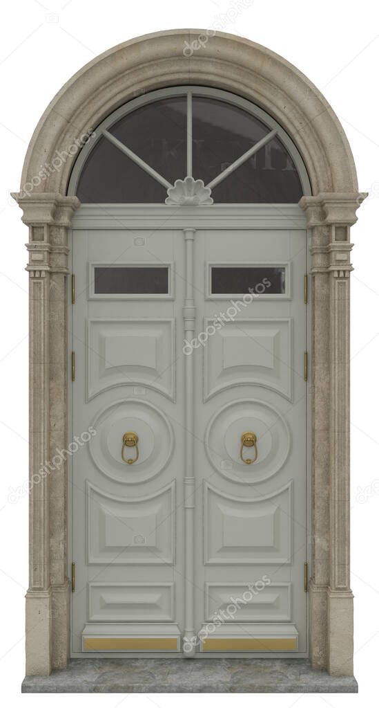 Classic entrance doors for houses and mansions as a decoration of the entrance group with brass and gold fittings