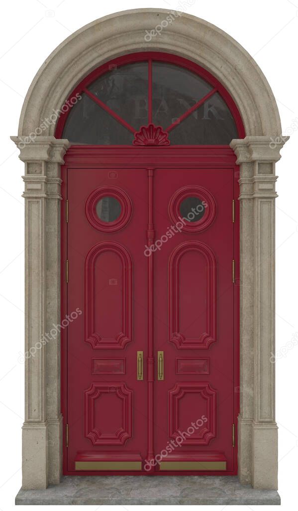 Classic entrance doors for houses and mansions as a decoration of the entrance group with brass and gold fittings