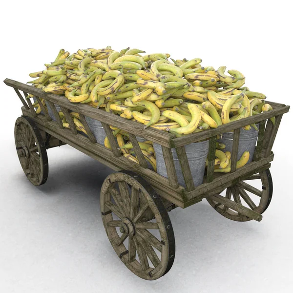 Cosecha Plátanos Maduros Sabrosos Apilados Carro Madera Para Envío Las — Foto de Stock