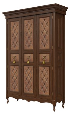 Yatak odası ve kemik dolapları için klasik ahşap ve deri dolap.