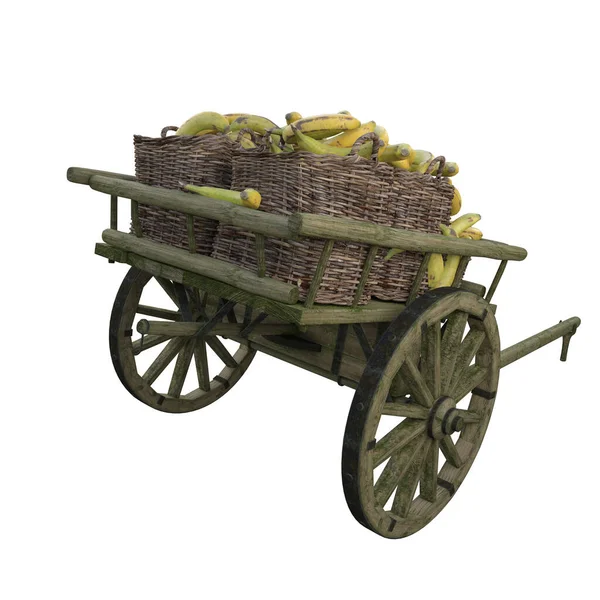 Erntereife Leckere Bananen Gestapelt Einem Holzwagen Für Den Versand Die — Stockfoto