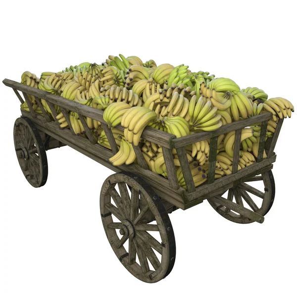 Cosechar Plátanos Recogidos Carro Madera Para Envío Los Mercados Tiendas — Foto de Stock