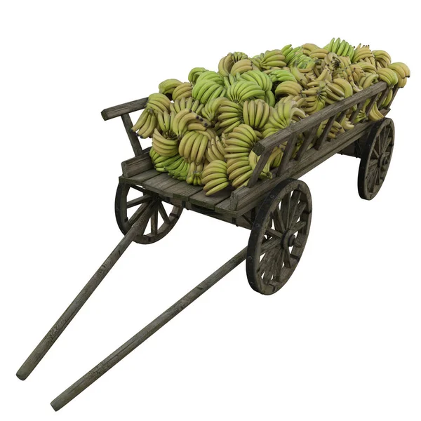 Harvest Bananas Collected Wooden Cart Shipment Markets Shops — Stock Photo, Image