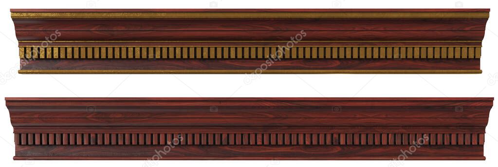 Classic wood panel made of wood with veneer and elements of gold and patina for classic interiors of billiard room cabinets