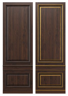 Klasik bilardo odası dolapları için ahşap kaplamalı ve altın elementli ahşap panel.